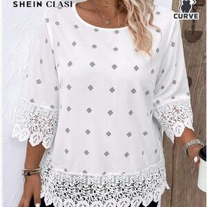 SHEIN White Blouse with Lace Trim